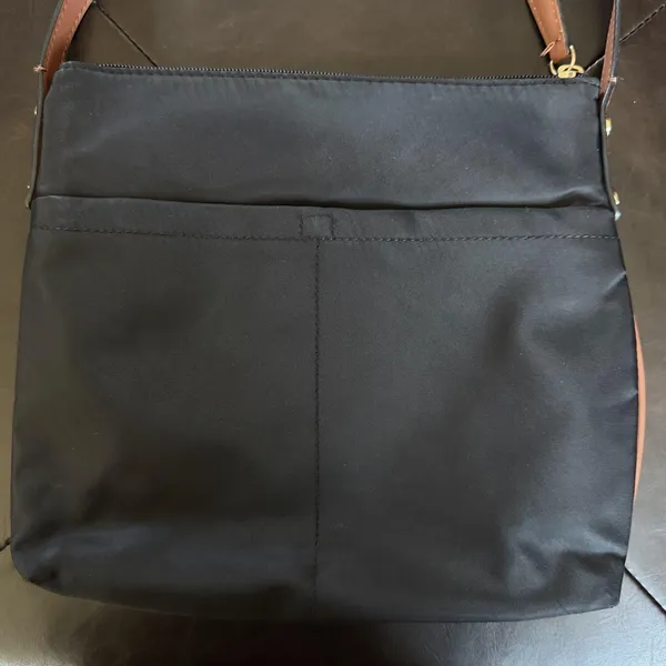 Calvin Klein Crossbody Bag Womens Medium Black Nylon Brown Trim Zip Pocket - Image 7