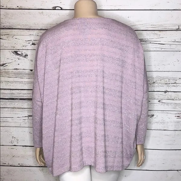 Bisou Bisou NWT Size XL Purple & Metallic Silver Stripe Oversized Sweater Top - Image 4