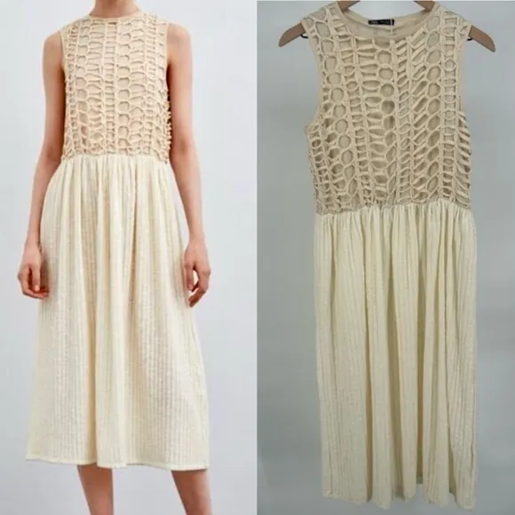Zara cream ivory off white crochet midi dress - Image 3