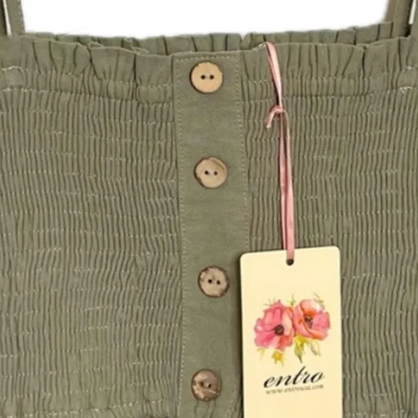 NWT Entro Sage Green Peplum Smocked Bodice Top w/ Adjustable Self-Tie Straps - Image 2