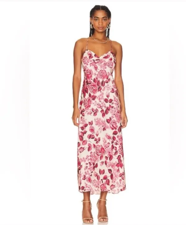 Revolve Favorite Daughter The Envy Slip Midi Dress in Rose Multi Size Large - Image 3