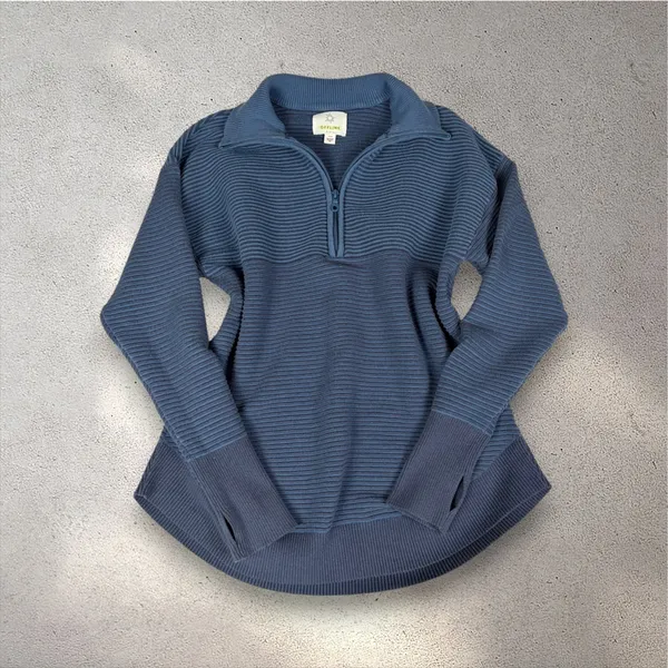 OFFLINE by Aerie Home Stretch Quarter-Zip Pullover Women's S Blue Ribbed Lounge - Image 2