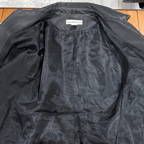 Modern Essentials Black Leather Jacket w Contrast Stitching Size M Size M - Image 5