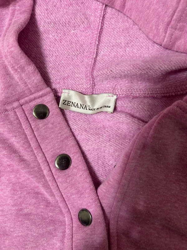 Zenana Outfitters Pink Zip Henley Hoodie Sweatshirt - Image 2