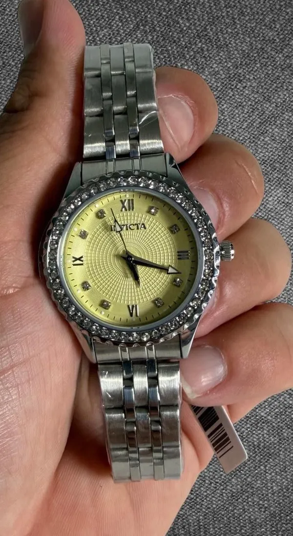 Invicta Silver-Tone Crystal Bezel Yellow Dial Bracelet Watch - Brand New - Image 3