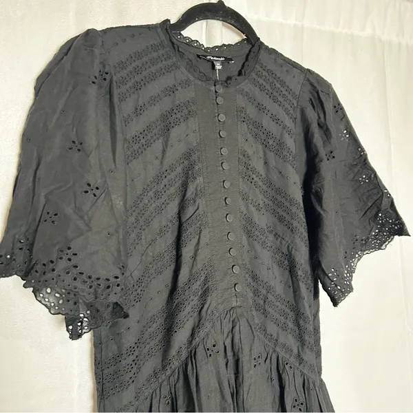 NWT Madewell Black Eyelet Flutter Sleeve Mini Dress in‎ Cotton Size 00 - Image 6