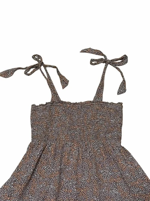 Aerie Boho Smocked Brown Ditsy Floral Tie-Strap Mini Dress M - Image 6