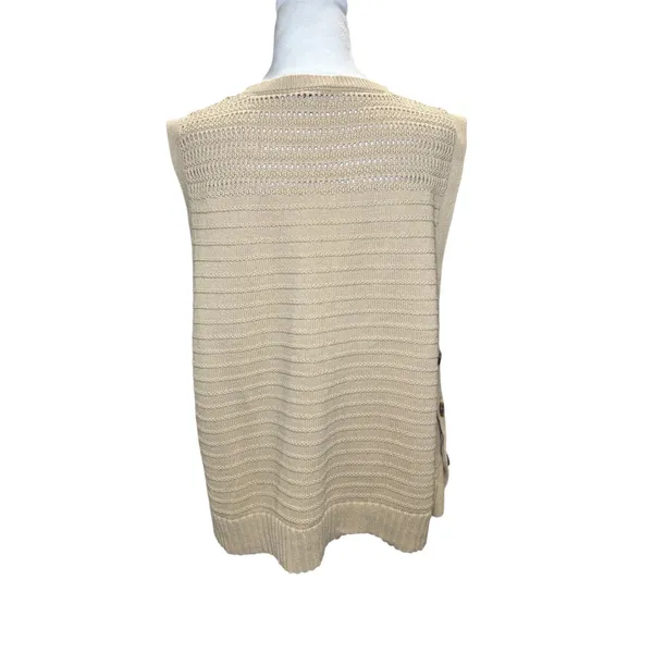 Chico's Beige Taupe Cotton Linen Sweater Vest 3 XL Side Button Layers‎ Preppy - Image 3