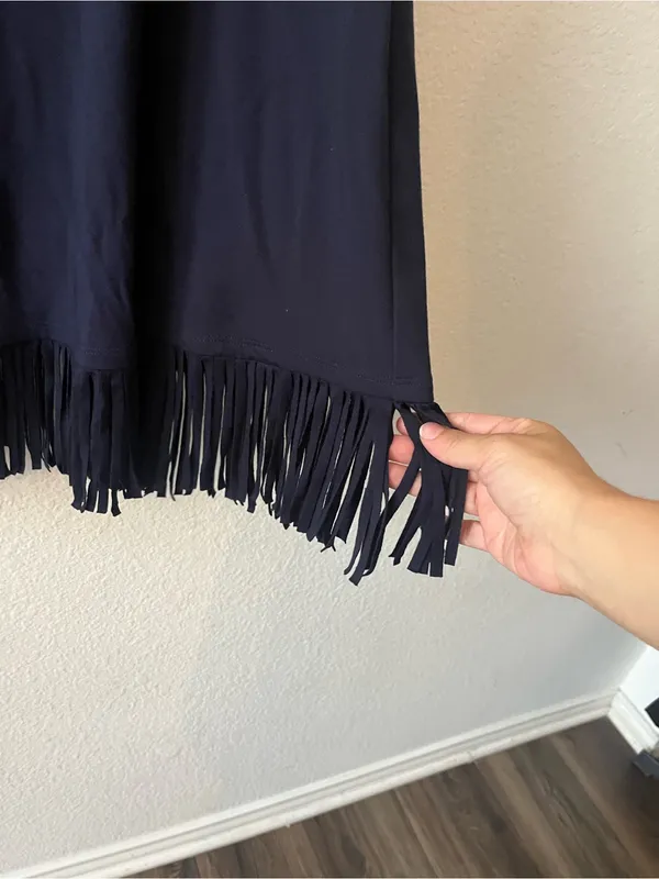 Karen Kane Dark Navy Scoop Neck Shift with‎ Fringe Trim small NEW - Image 4
