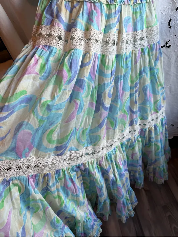 Free People NWT Love & Liberty Pastel Boho Maxi Dress Ruffle Lace Cottagecore Y2K S - Image 5