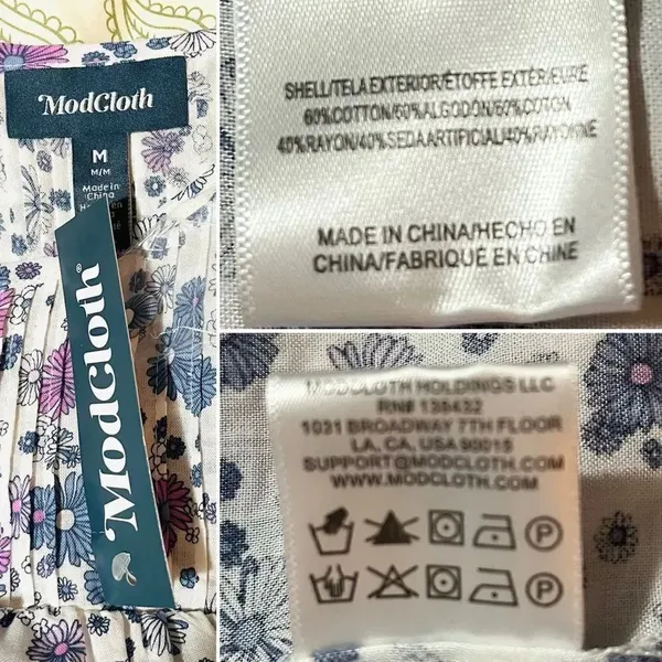 Modcloth Floral Prairie Doll Mini Dress Ruffle Shoulder Purple Blue M NWT - Image 11