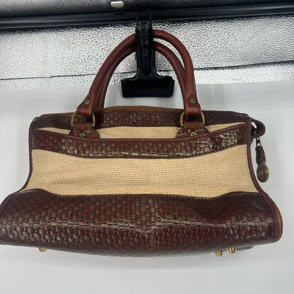 Brahmin vintage rare wicker and brown leather shoulder purse bag - Image 6