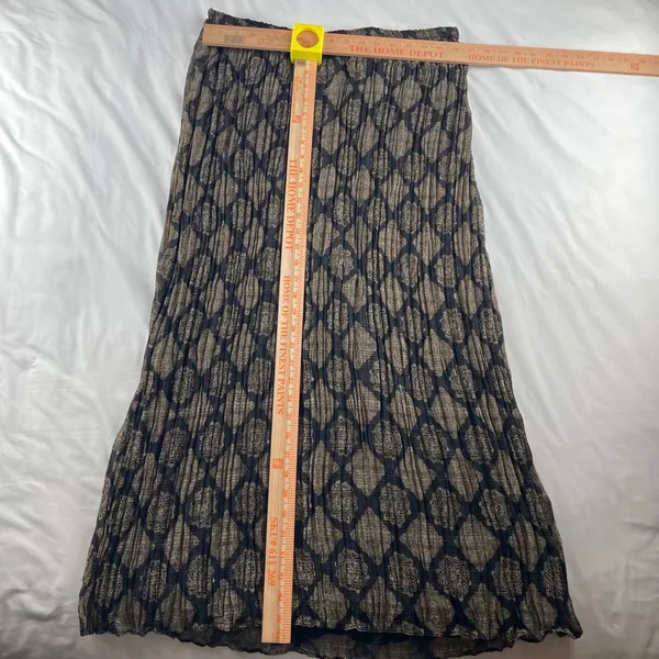 Lane Bryant Black Tan Geometric Diamond Pleated Maxi Skirt Elastic‎ Waist Large - Image 5