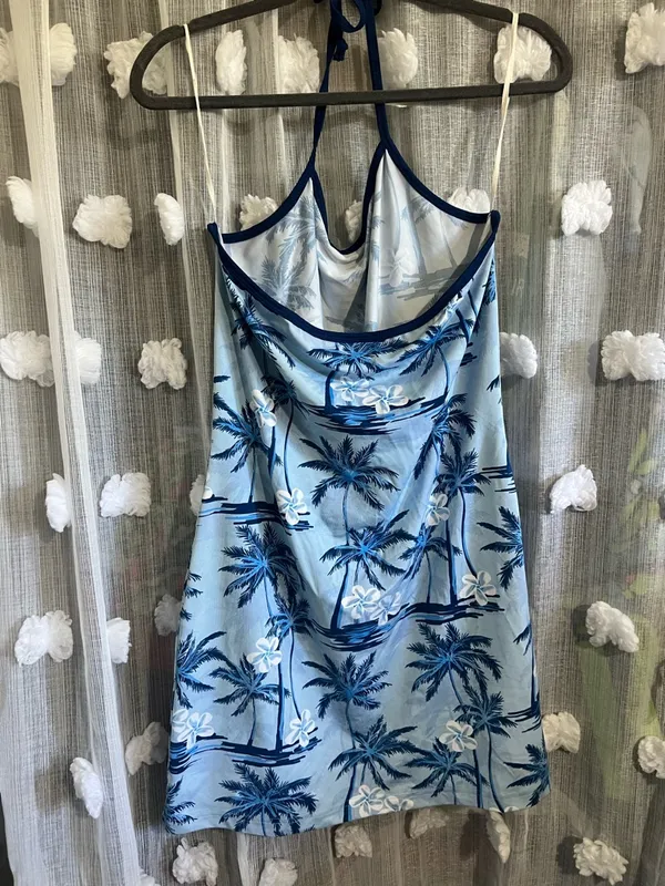 Anchor Blue Tropical Palm Halter Dress - Image 2