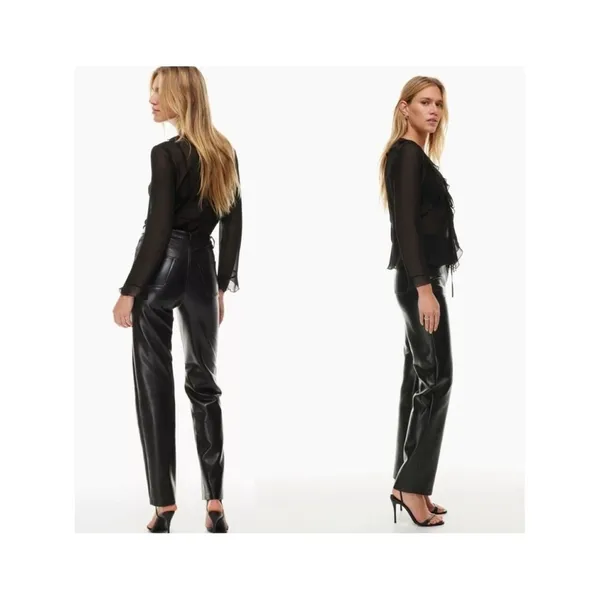 Aritzia Wilfred Melina‎ Faux Leather Straight Leg Pants Women's Size 0 Black - Image 2