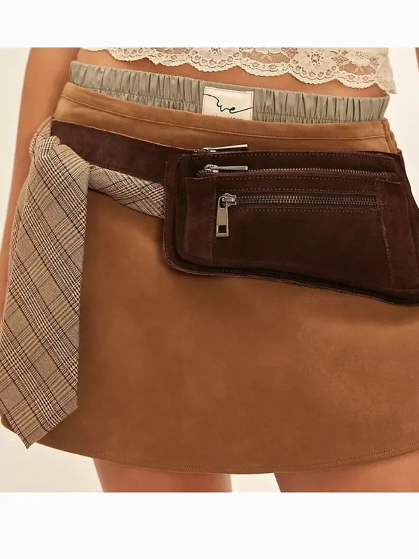 NWOT FREE PEOPLE X We The Free Paradise Found Suede Skort pocket M - Image 2