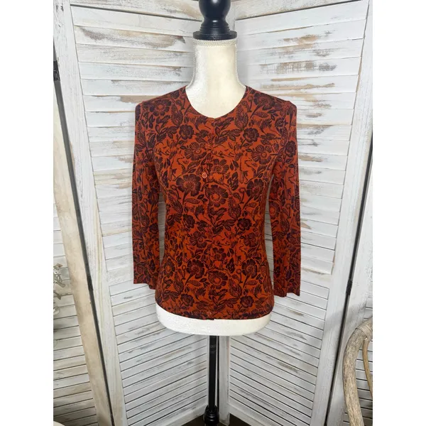 GARNET HILL Women's XS Signature Eco Merino Cardigan Botanical Forest Animals - Image 15