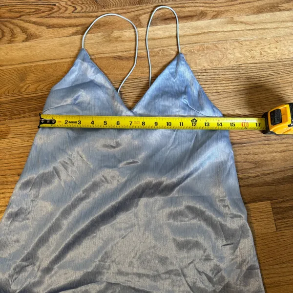 Urban Outfitters Blue Satin Crinkle Mini Slip‎ Dress Strappy Back Size Medium - Image 3