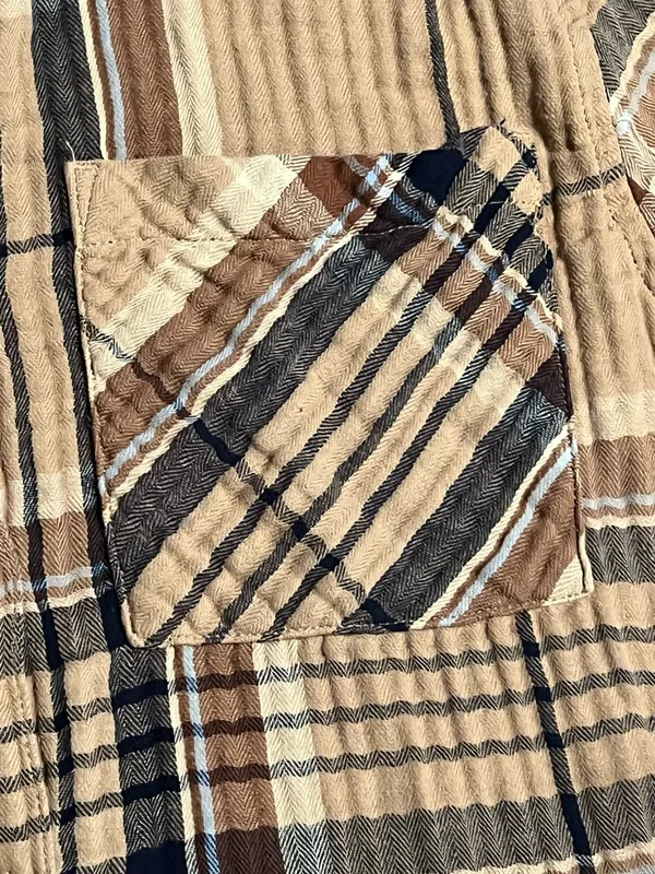 Womens small Aerie Brown & Blue Plaid Gauze Style Oversized Long Sleeve Shirt - Image 6