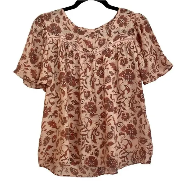 Nanette Lepore NWT orange floral ruffle sleeve blouse small - Image 3