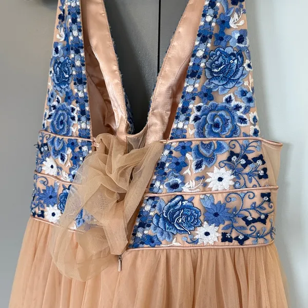 Sherri Hill 52475 Peach Halter Gown Dress Size 12 - Image 9
