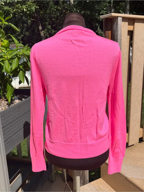 J.Crew Neon Pink Lightweight 100% Merino Wool Jackie Cardigan Sweater Size XL - Image 5