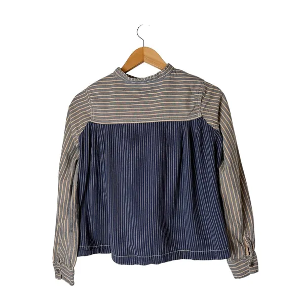 BDG Shirt Women Small Blue Mixed Stripe Band Collar Cotton Top Popover Preppy - Image 3