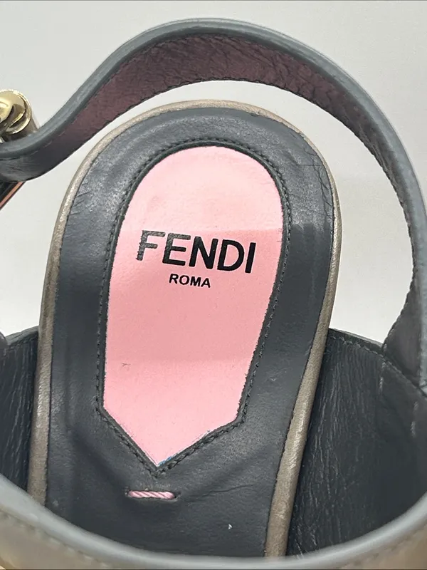 Fendi Auth Taupe Leather Block Heel Slingback Sandals Shoes **Size 37/US 7**🔥🔥 - Image 11