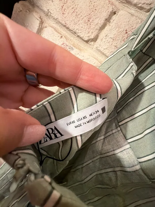 Zara Midi Dress Size XS Sage Green White Striped Slit Backless - Image 2