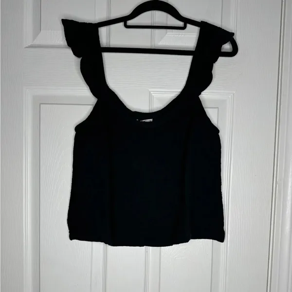 MARINE LAYER NWT Jude Flutter Sleeve Tank Top‎ Black 100% Cotton Gauze Size S - Image 4