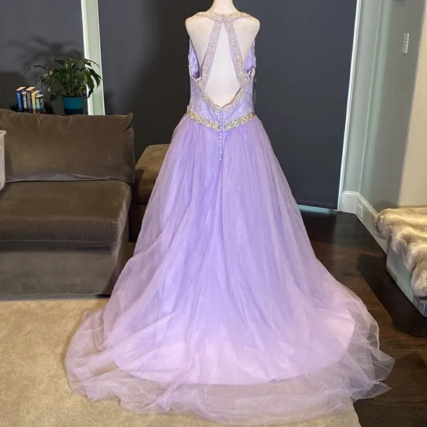 Women’s Purple Full Length V-Neck Silver Beaded Prom Party Dress Size 14 NWT - Image 5