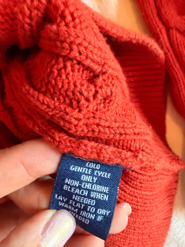 Vintage Chaps Classics Rust Red Cable Knit V Neck Sweater 100% Cotton XL - Image 4