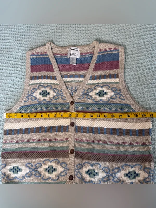 Vintage Hand Embroidered Christopher & Banks Sweater Vest Large Tan Mauve 90s - Image 5