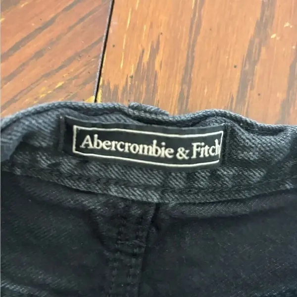 Abercrombie & Fitch Black Distressed Denim Shorts Button Fly Cotton - Image 2