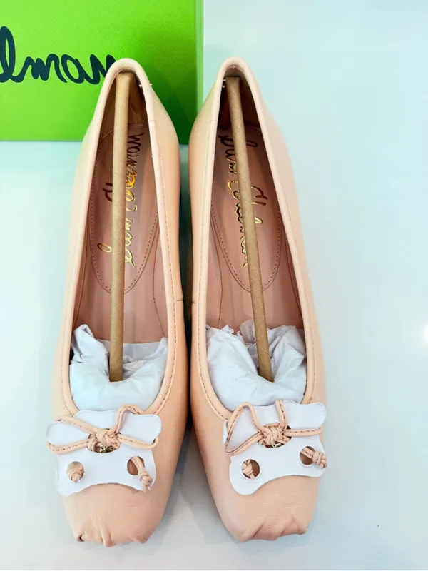 New Sam Edelman Rosa Leather Block Heel Pump Sz 7 Peach Low Classic Dainty Bow - Image 3