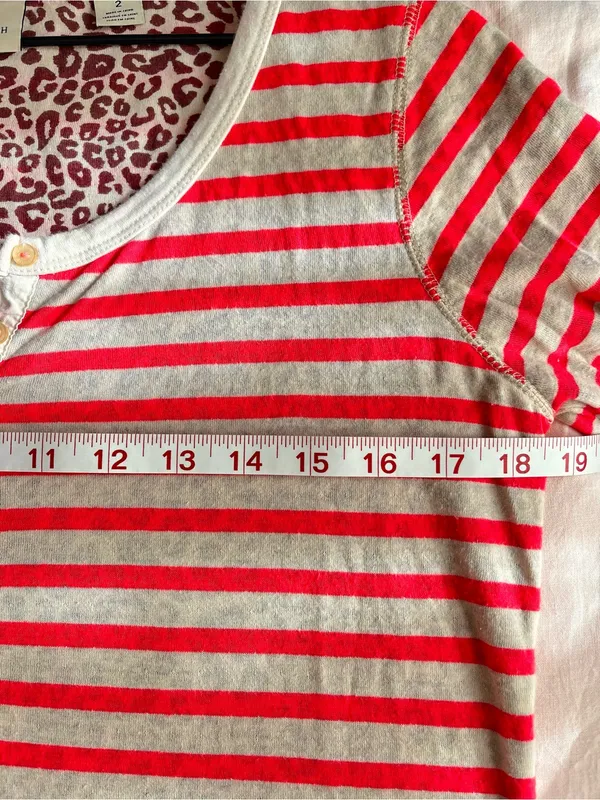 Maison Scotch• Hot Pink & Cream Striped/Leopard Print Henley• Sz 2 - Image 11