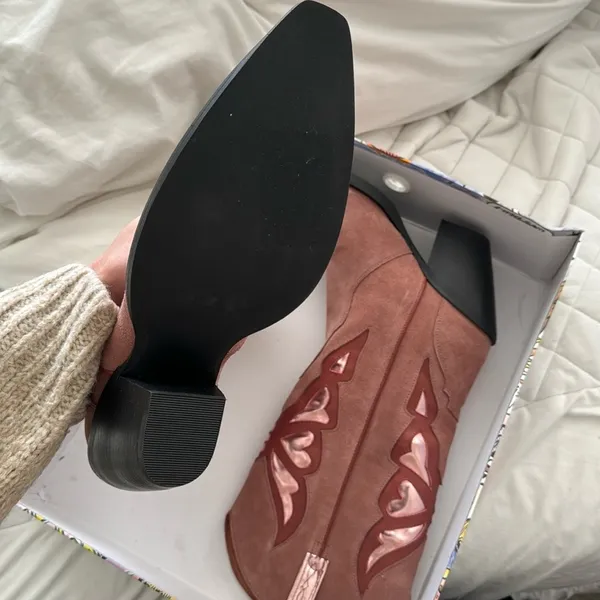 Jeffrey Campbell Fluttering Cowboy Boots in Blush Suede Metallic - Cowgirl Boot - Image 2