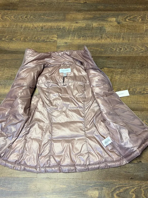 Calvin Klein Puffer Vest Womens Medium Pink Shiny Quilted Full Zip New - Image 9