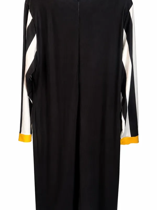 Women's Black & White Stripe Shift Dress with Yellow Trim - Image 2