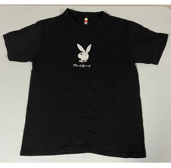 Black Playboy Bunny Playing Card Graphic Short Sleeve T-Shirt Top Tee Size S 🤍🖤 - Image 2