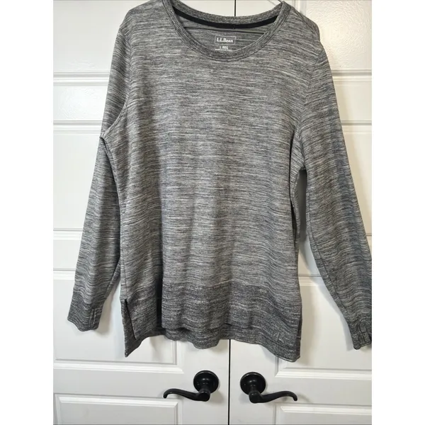 LL Bean Pullover Top Womens Large Gray Space Dye Long Sleeve Tunic 511671 - Image 5