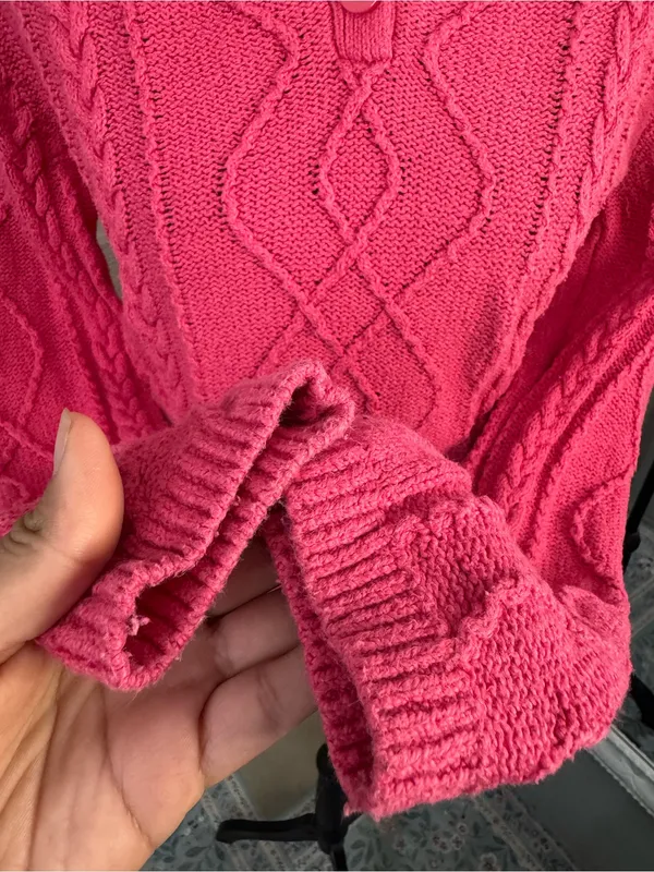 Y2K Barbiecore Hot Pink Cable Knit Polo Sweater - Small - Medium - Image 3