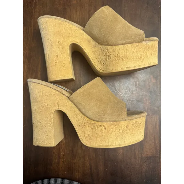 Steve Madden tan suede and cork platform heels women's 9 block heel - Image 2