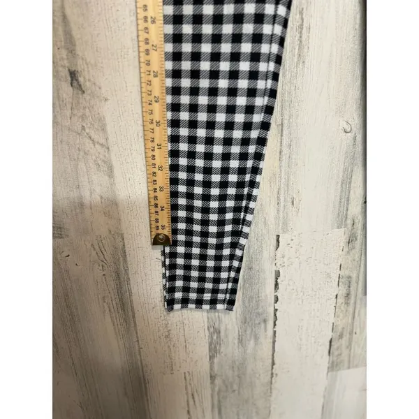 SHEIN Gingham Plaid Split Hem Skinny Leggings Womens S Black White High Rise - Image 6