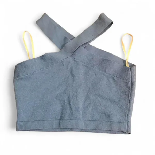 Aritzia Babaton Sculpt Knit Cross Halter Crop Top Blue M - Image 3