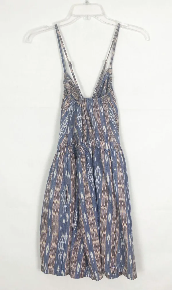 Ecote V-Neck 1/2 Button Blue/Brown Dress Sleeveless Boho Size Medium - Image 5