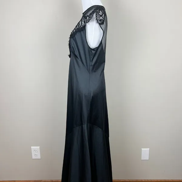 Vintage Sears Nightgown Women Medium Black Mesh Lace Satin Long Sleeveless Sheer - Image 9
