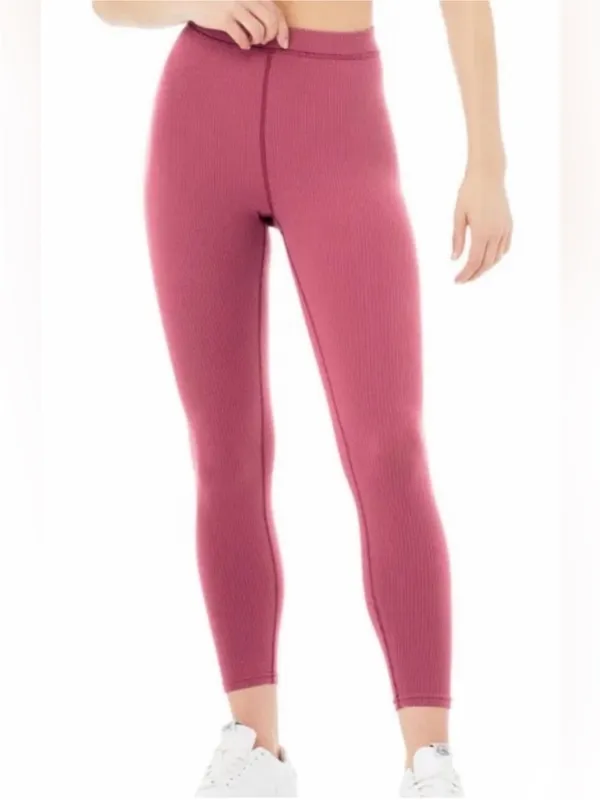 Alo Yoga Ribbed High-Waist 7/8 Blissful Legging in Raspberry Sorbet - Image 5