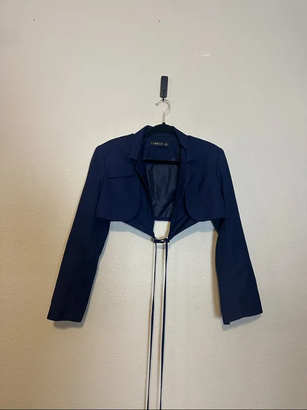 Revolve Lioness Miami Vice‎ Cropped Wrap Blazer Tie Waist Navy Y2K Size XS - Image 2