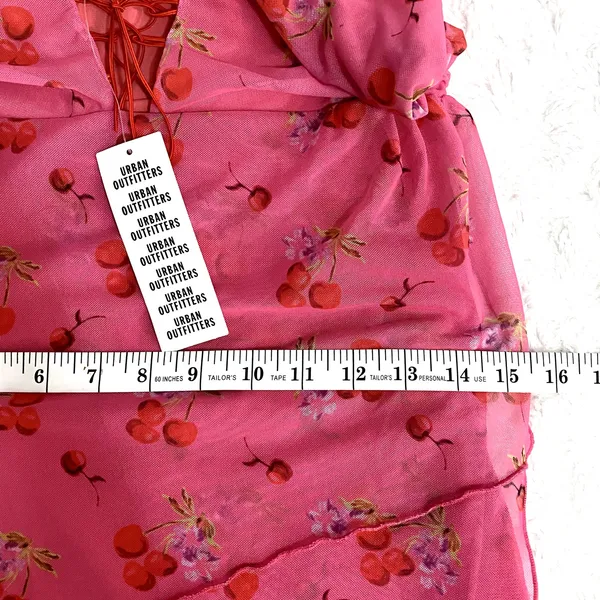 NEW Urban Outfitters Pink Cherry Mesh Summer Bright Side Lace-up Mini Dress M - Image 9